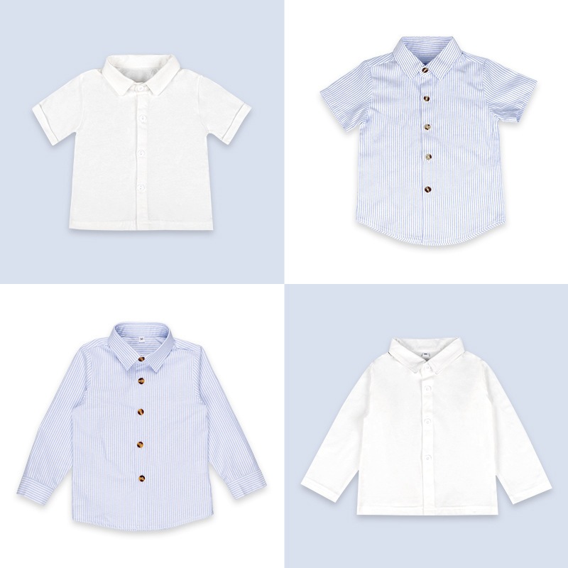 Children's Shirts, British Style Boys' Korean Style Collared Shirts, New Spring and Summer Striped Base Shirts for Small and Medium-Sized Children, Korean Style