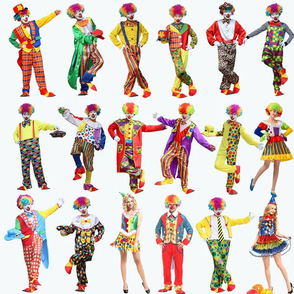 Halloween Adult Clown Clothes Dress-up Stage Show Performance Costumes Men's and Women's Clown Carnival Costumes