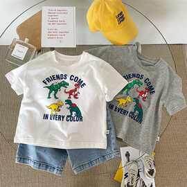 亚马逊童装男童纯棉亲肤打底衫2026夏季新款女童短袖T恤百搭夏装
