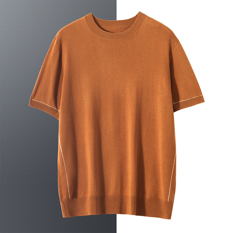 夏の绢糸メンズ半袖カジュアルスーツ薄い通気性ストレートパンツファッションゆるい純色丸襟tシャツ|undefined