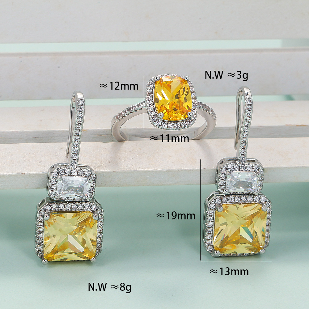 Square Pattern Women'S Gender Retro Square Copper Inlay Zircon Women's Rings Earrings