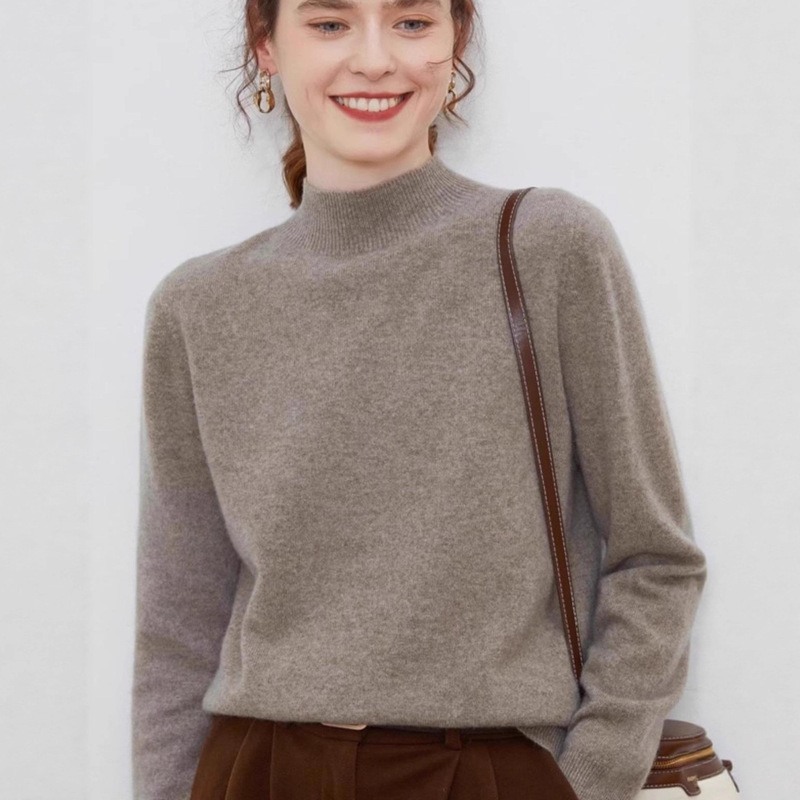 2024 New Autumn and Winter Half Turtleneck Woolen Sweater for Women, Loose, Slim and Versatile Cashmere Knitted Bottoming Sweater, Western Style Sweater