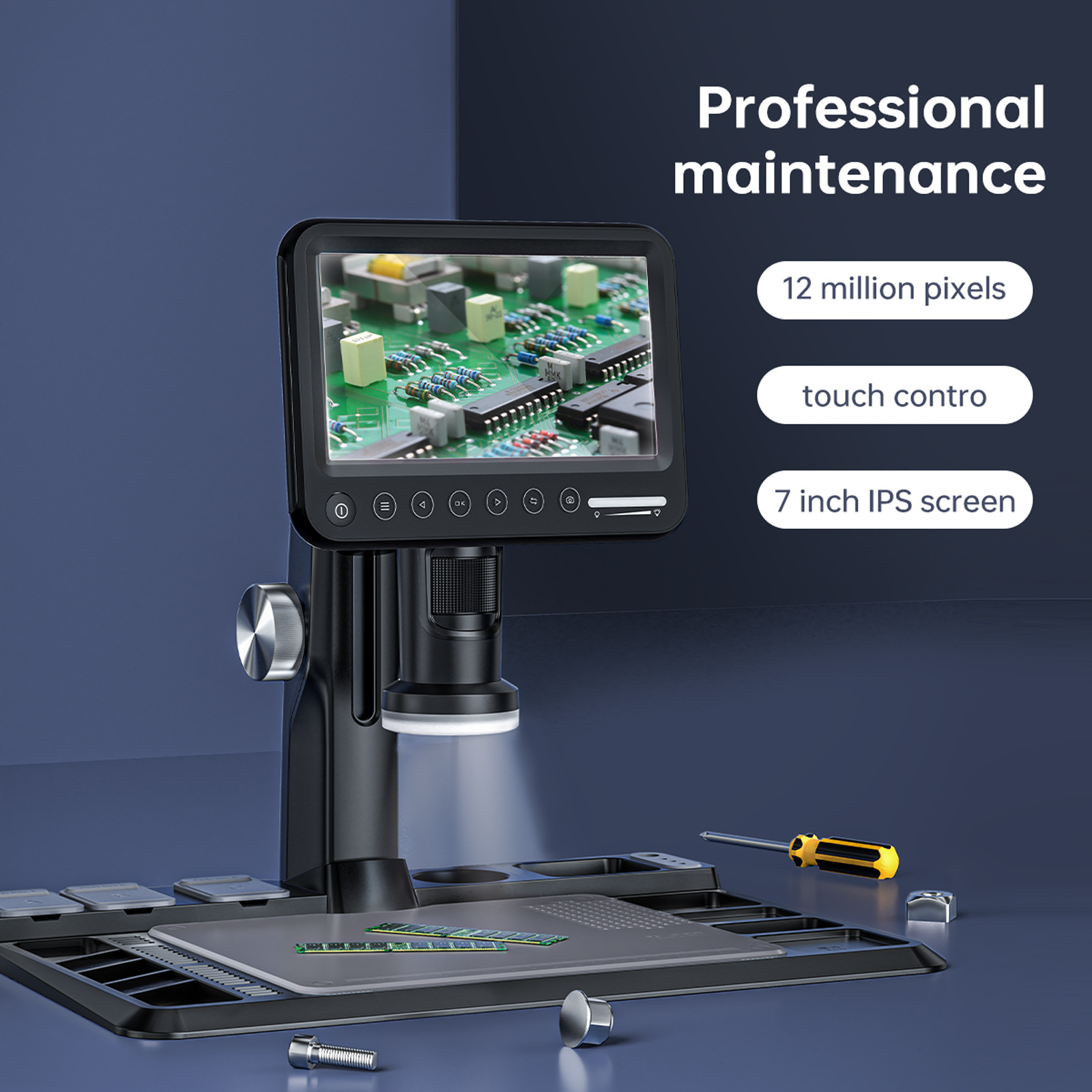 1000X数码显微镜12MP电子工业珠宝检测手机维修7寸IPS高清显示屏