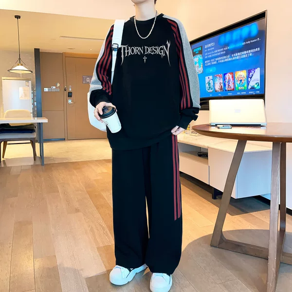 New spring and autumn long-sleeve sweatshirt for teenagers, men's loose-fitting top, trendy student casual sports outfit