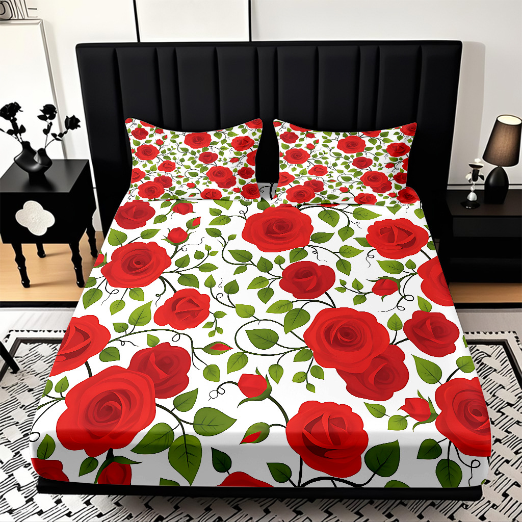 TEMU / JIT serie de flores de rosa multicolor 3D impresión digital set de cama para diseñar el fabricante de la fuente