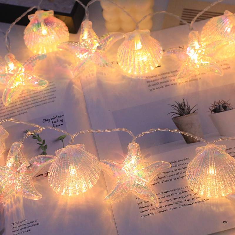 Cross-Border New Style Vintage-Style Shell and Starfish String Lights for Home Living Room Decoration, Warm-Toned Ambiance Lights