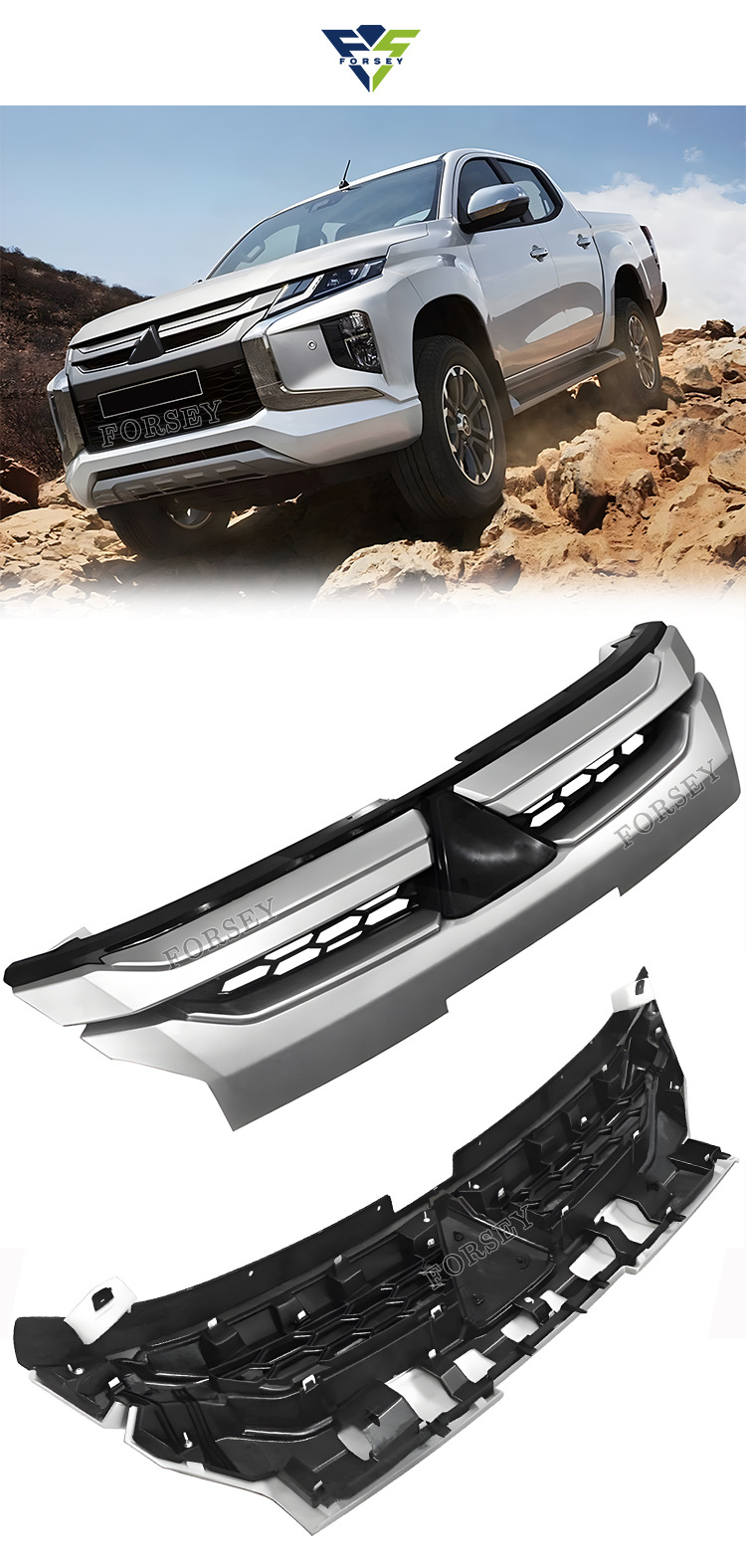 Suitable for 19-22 Mitsubishi Triton L200 modification and upgrade of front grille and front bumper