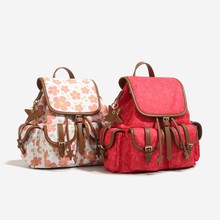 新款超酷设计复古碎花双肩包旅行大容量通勤轻便大学生上课背包女