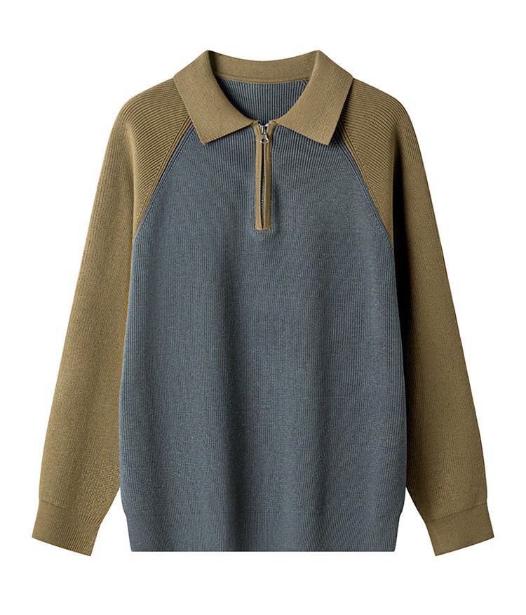 Semia cremallera polo collar suéter de color contraste hombre nuevo otoño invierno cross-border mangas casuales sueltas camisetas de punto coreanas