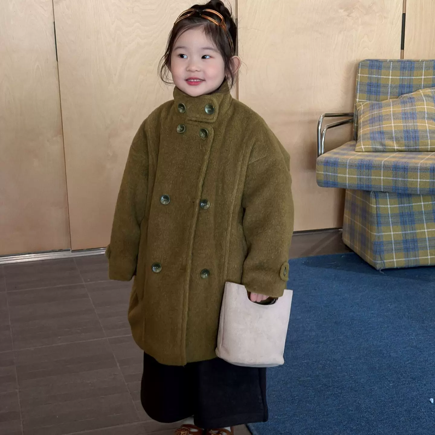 2025冬季新款童装 韩版童装 女童双排扣夹棉大衣 儿童中长款大衣