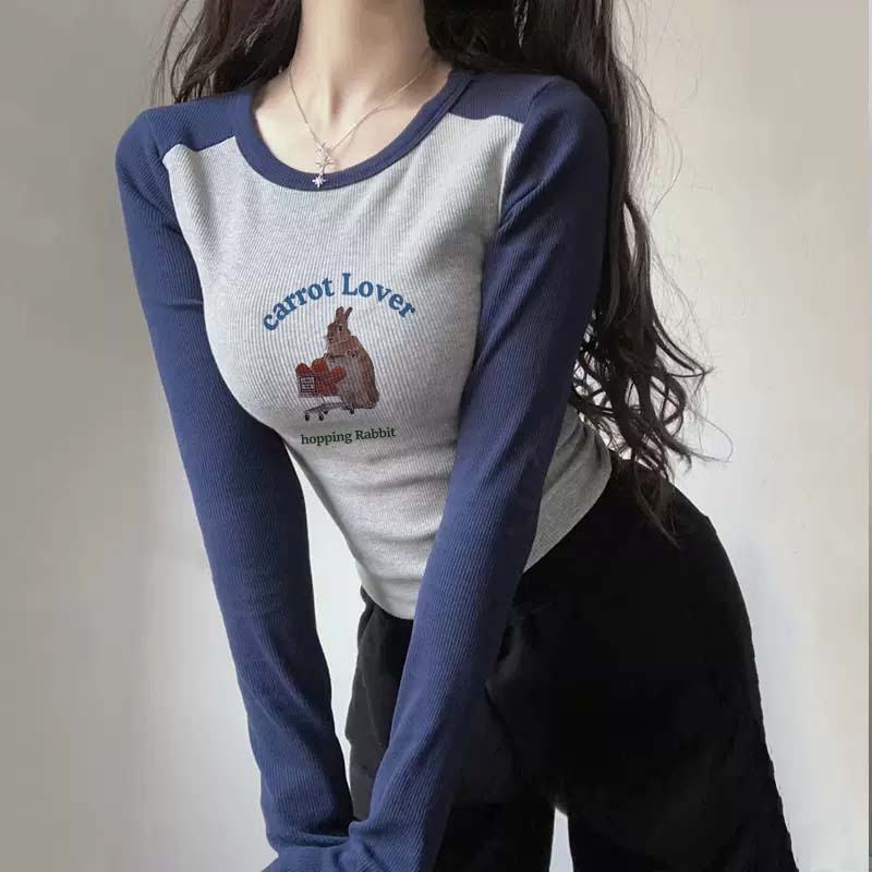 纯棉长袖t恤女装2025新款春秋冬季加绒修身内搭打底衫辣妹短上衣|undefined