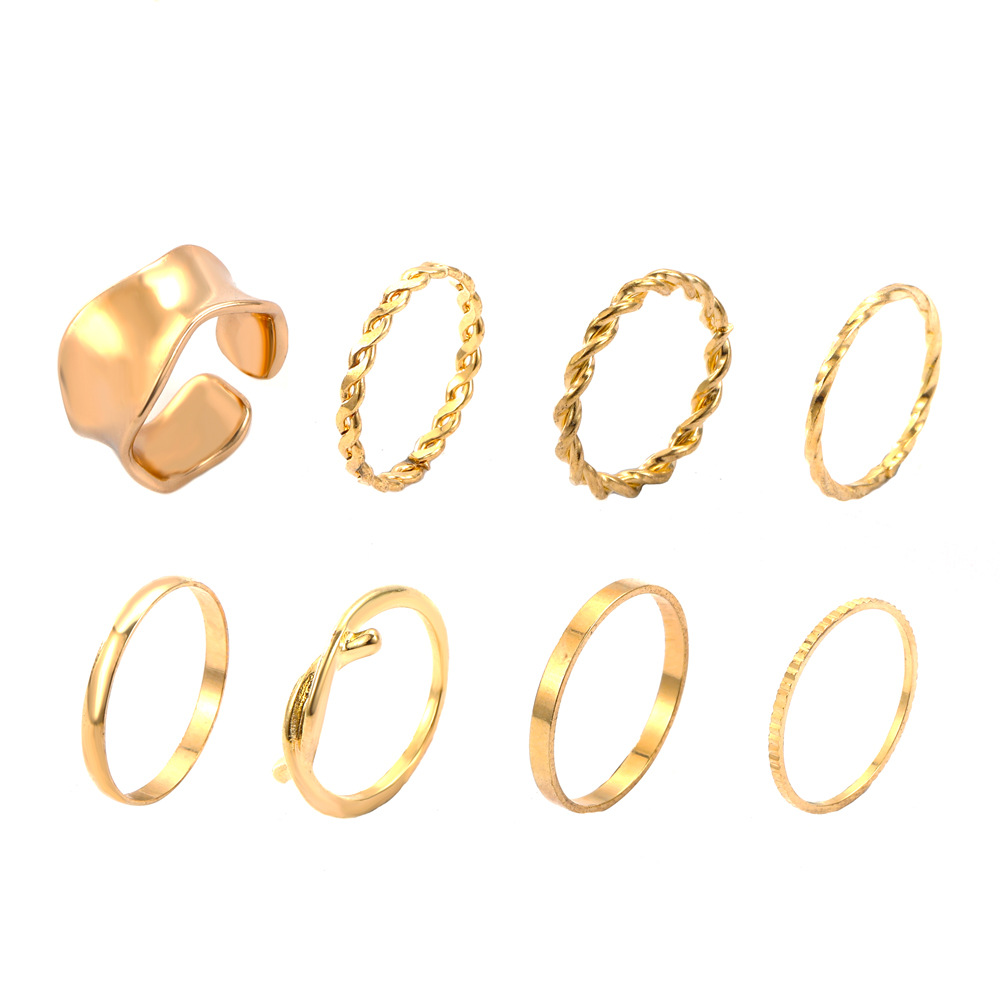 Grenz Überschreiten Des Neues Metall-twist-ring-set Europäischer Und Amerikanischer Einfacher Kreativer Geometrischer Ring 8-teiliger Ring-ring-schmuck display picture 7