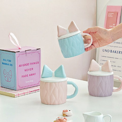 Cute bow ceramic mug couple water cup souvenir birthday gift for besties creative design