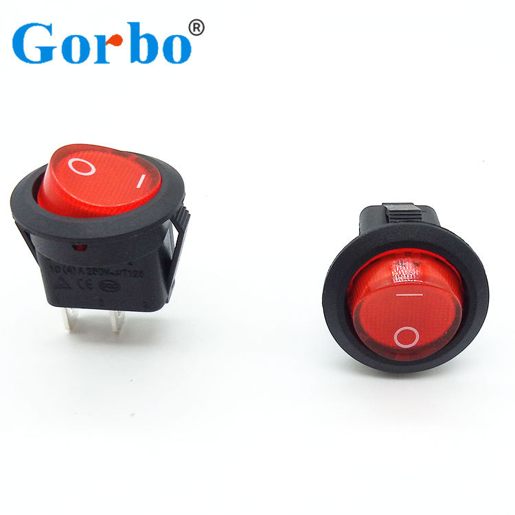 圆形开关按钮3/2脚两档船型开关KCD小型电源开关带灯20mm