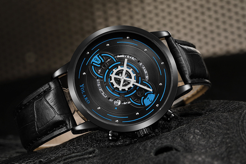 Men's Quartz Watch With Calendar And Leather Strap For Men_voghion.com