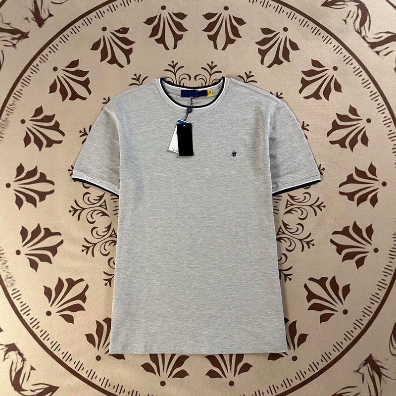 Rl Ralph Lauren New Spring/Summer Breathable Color-Block Pique Cotton Mesh Crew Neck Men's Short-Sleeve T-Shirt