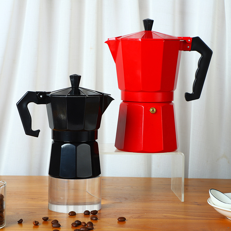 Cafetera moka italiana de aluminio de doble válvula, estilo europeo, octogonal, popular transfronterizamente.