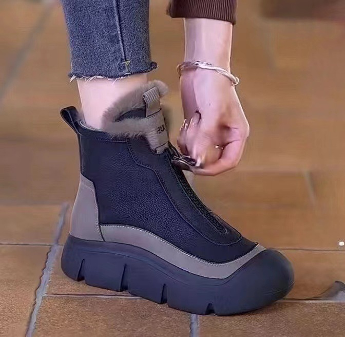 2024 invierno nuevas botas de nieve zapatos de algodón para mujer de suela gruesa botas Martin más zapatos de algodón cálidos de terciopelo botas cortas casuales