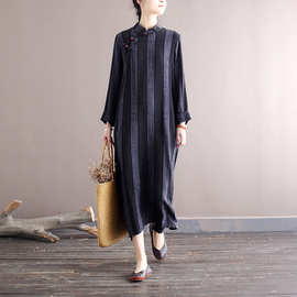 2001喜墨厂家销售春季做旧女装宽松立领复古改良中式旗袍连衣裙