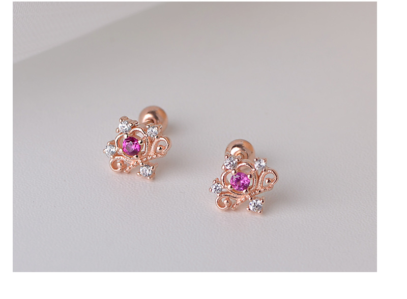 Vintage Style Crown Sterling Silver Plating Zircon Ear Studs 1 Pair