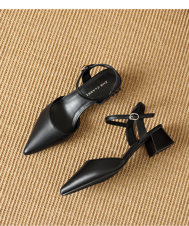 Sandal cao gót nữ mũi nhọn quai hậu kiểu Pháp — EH303 Đen chi tiết 25