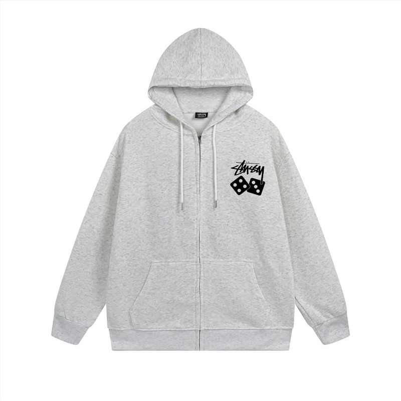 ヨーロッパとアメリカの Stussy スチューシー レタープリント ブラック 8 ジッパー プラス ベルベット フード付き秋冬スウェットシャツ メンズ レディース ジャケット|undefined