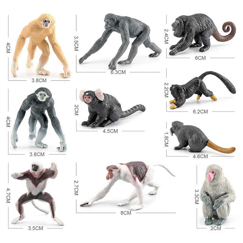 Modelo de primate de simulación transfronteriza Mini mono de nariz larga Gibbon gorila Lemur adornos estáticos traje