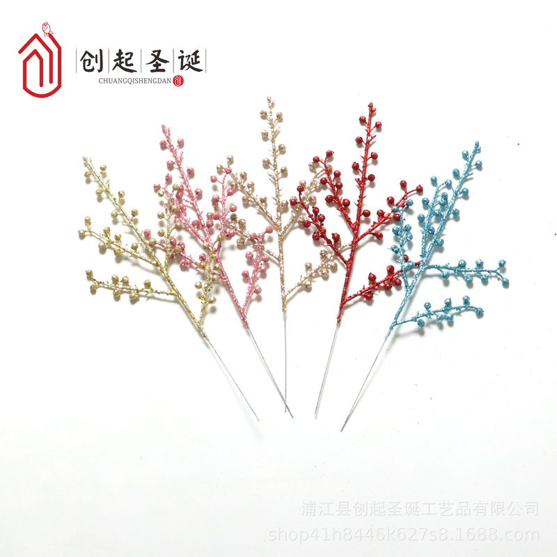 Cross-Border 40cm Christmas Leaf Gold Powder Leaf Artificial Flower Christmas Tree European Flower Arrangement Home Furnishings Photo Frame Garland Accessories