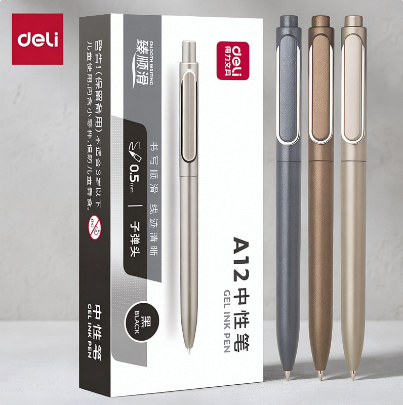 Deli A12 Low Center of Gravity, Heavy Feel, High-End Signature Pen, Retractable Gel Pen, High Aesthetic Value, Quick-Drying, Customizable with Logo