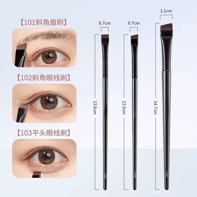 Makeup Brush Set — angled & flat eyebrow and eyeliner brushes, double-ended tools