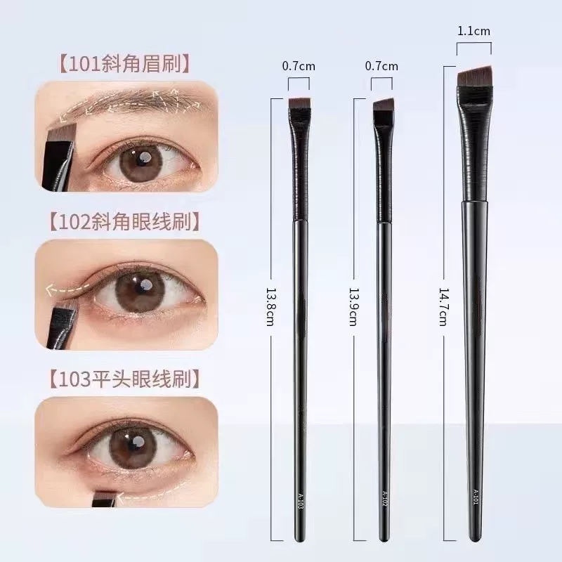 Makeup Brush Set — angled & flat eyebrow and eyeliner brushes, double-ended tools