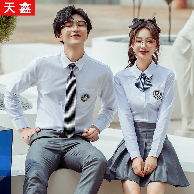 Class uniform suit British preppy style school uniform middle school student jk shirt navy blue pleated skirt long skirt chorus performance costume autumn
