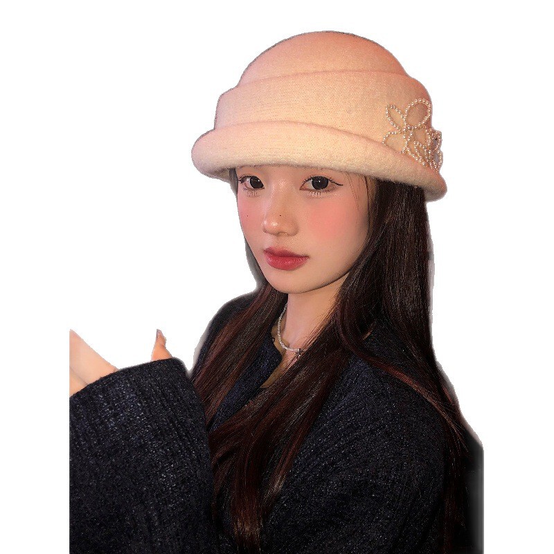 法式赫本风珍珠小花礼帽女千金风优雅气质复古百搭显脸小渔夫帽子|undefined