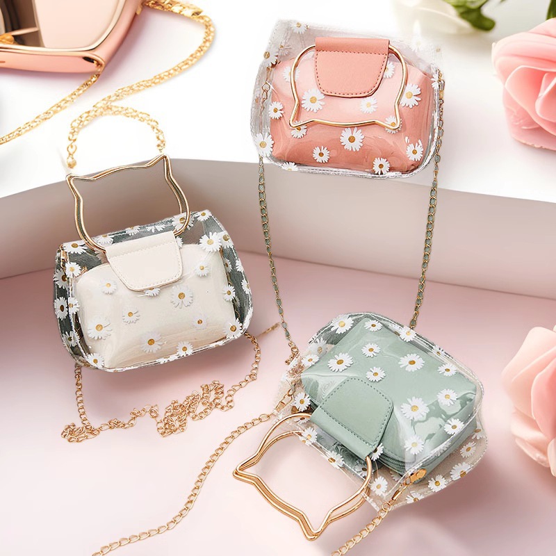 Impresión transparente pequeña bolsa de mano nueva bolsa de verano japonesa y coreana, mini bolsa de mano, bolsa de mujer transparente al por mayor image 1