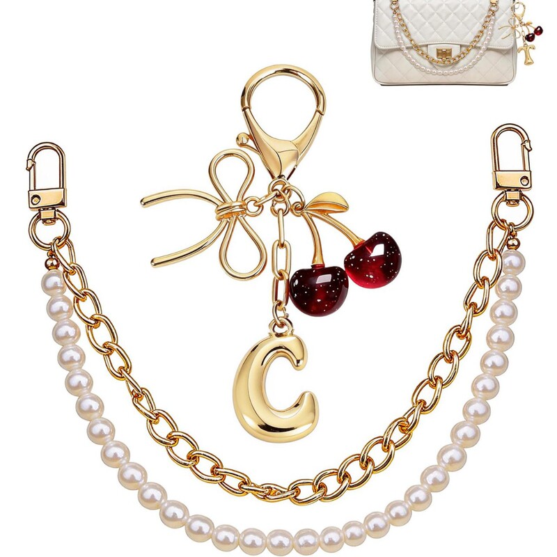 Cherry Pearl Double-Layer Chain Bag Decoration Accessories Extension Chain Set Cherry Bubble 26-Letter Keychain Cherry Pearl Double-Layer Chain Bag Decoration Accessories Extension Chain Set Cherry Bubble 26-Letter Keychain