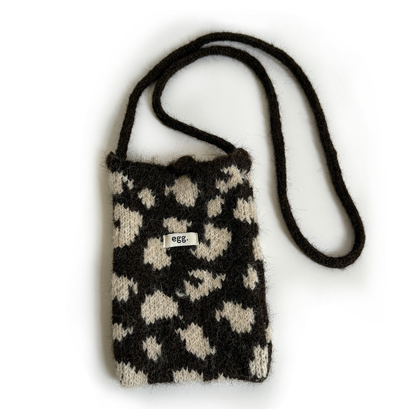 Bolso de teléfono móvil de punto otoño y invierno nuevo estilo versátil coreano Dongdaimen retro estampado de leopardo moda bolso de lana cambio bolso de llaves