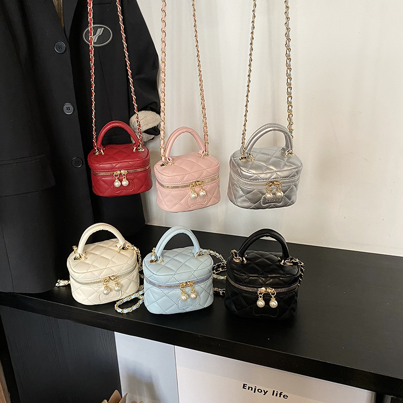 Bolsa de hombro de estilo diamante bordado de color sólido para niños y niñas bolsas de caja mini para niños bolsas de cadena de comercio exterior transfronterizo