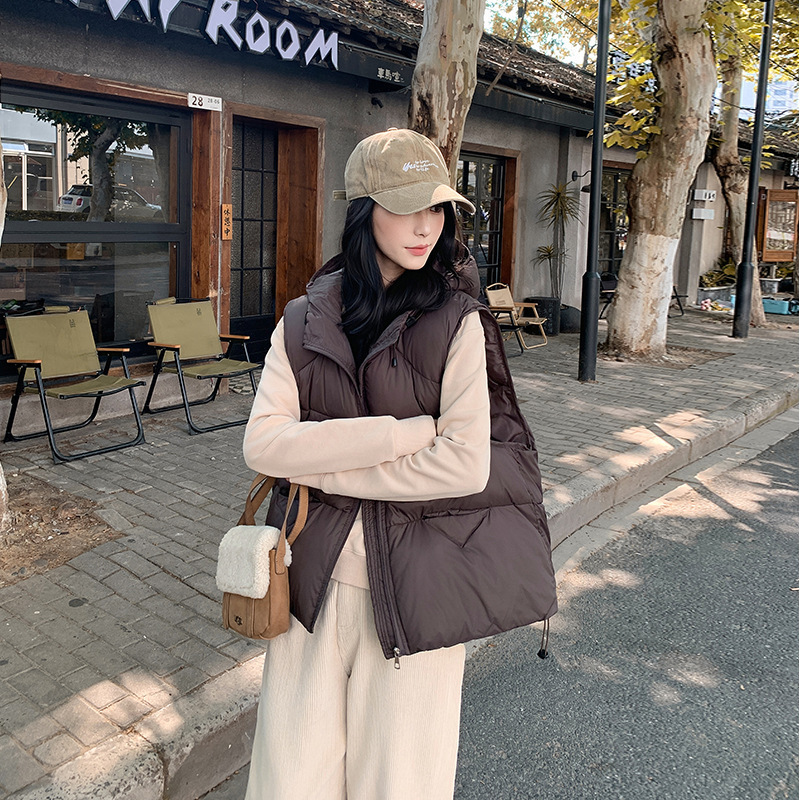 外贸羽绒棉马甲女2025年秋冬新款韩版宽松棉坎肩纯色马夹背心外套|undefined