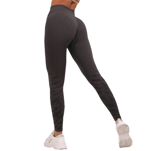 Alpha's new glossy silk leopard print yoga pants, high-waisted butt-lifting fat-burning pants, solid color bottoming and outer nine-point pants