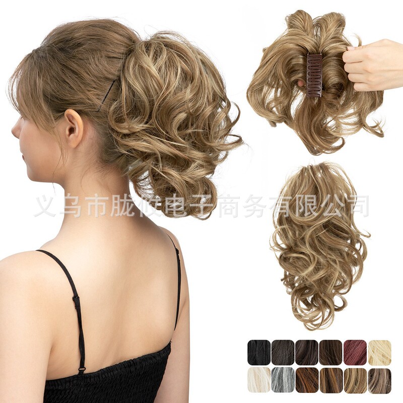 Foreign Trade High-Temperature Silk Wig Clip Short Ponytail Female Adjustable Chemical Fiber Curly Hair Messy Fluffy Natural Short Hair Foreign Trade High-Temperature Silk Wig Clip Short Ponytail Female Adjustable Chemical Fiber Curly Hair Messy Fluffy Natural Short Hair