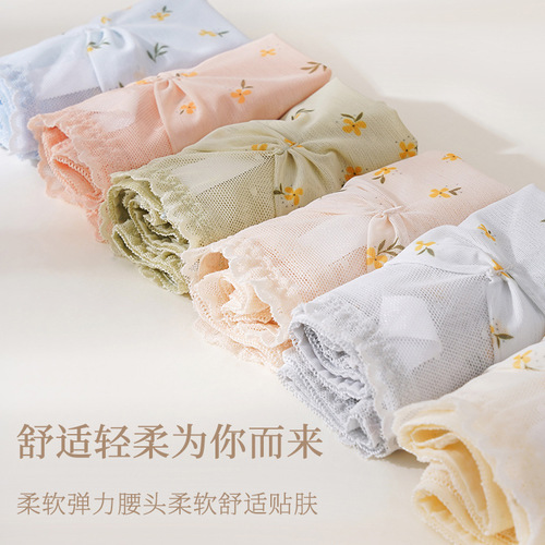 Breasts wheeze ~ Little fairy girl underwear cute little floral lace translucent skin-friendly women's briefs cross-border