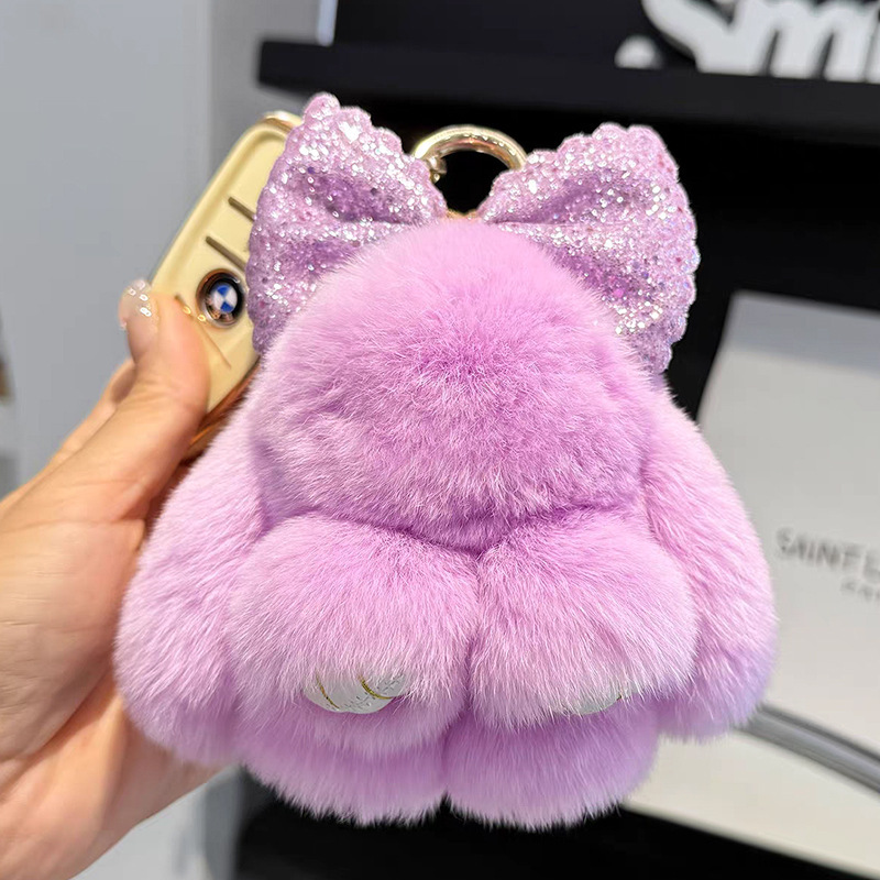 Cute imitación de conejo peludo arco pequeño conejo llavero de automóvil colgante in peluche muñeca mochila colgante