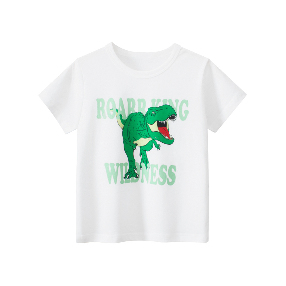 27 niños estilo coreano ropa para niños verano nuevo suministro transfronterizo dinosaurio de dibujos animados Camiseta de manga corta para niños ropa de bebé para niños