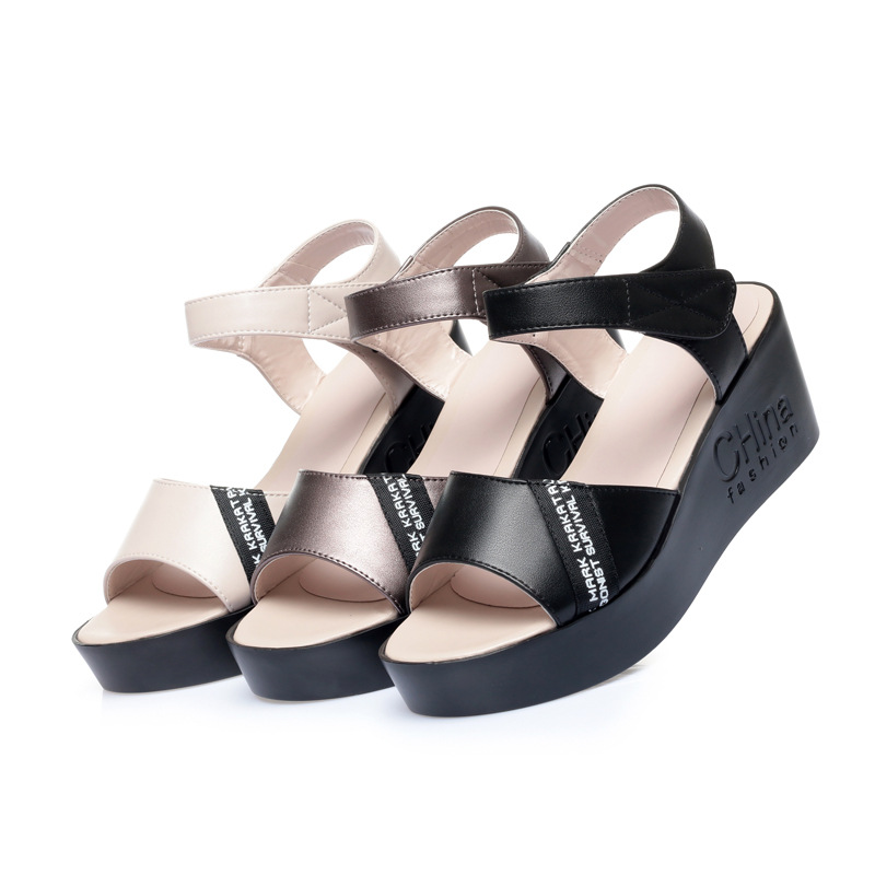 Sandal nữ đế xuồng đế dày mùa hè size lớn — đen