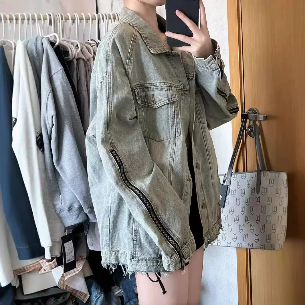 美式复古做旧牛仔外套女2025秋冬季高街宽松设计感小众夹克上衣潮