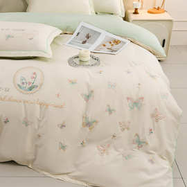 a类长绒棉绣花纯棉四件套100刺绣棉被套高级全棉被套床单床上用品