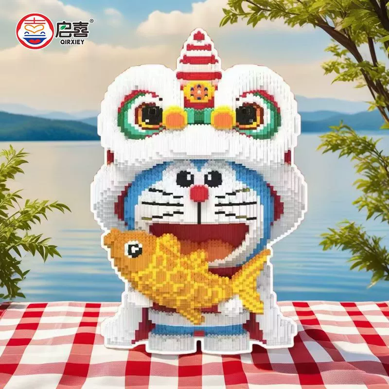 Doraemon строительные блоки, чтобы пробудить льва, кои, рыба, собранная игрушка, детская головоломка, милые мальчики и девочки, студенческие украшения