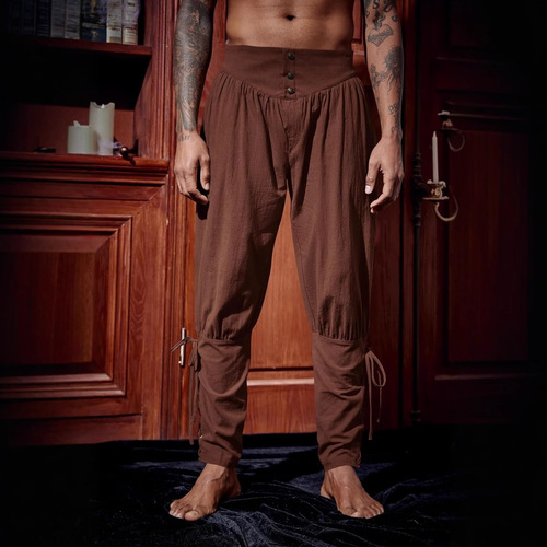 Men's ankle-tied pants, European and American style, Amazon cotton-linen trousers, ankle-strap pants, medieval Viking pirate casual pants 2025