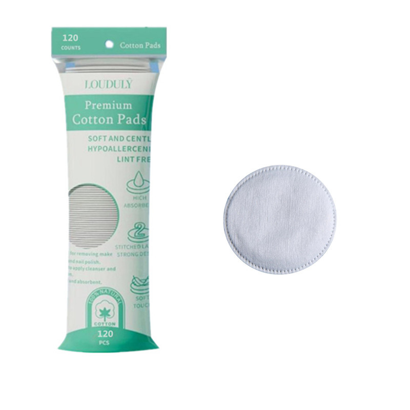 Discos de algodón redondos estilo inglés, algodón spunlace, algodón acolchado compuesto de tres capas, discos desmaquillantes con borde cosido y relieve, engrosados.