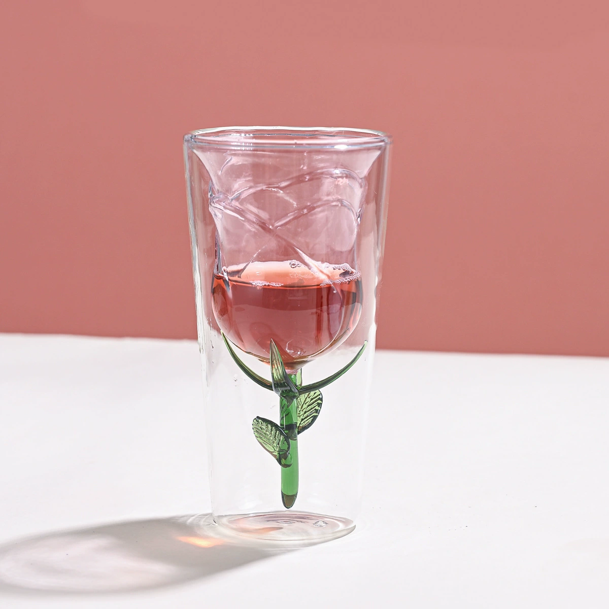 Decorative Wine Glass Creative, Double-Layer Rose Stem, 150–280 ml, Cute Leaf Stem Design